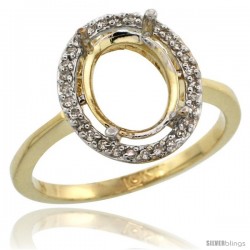 10k Gold Semi-Mount ( 10x8 mm ) Oval Stone Ring w/ 0.067 Carat Brilliant Cut Diamonds, 17/32 in. (13.5mm) wide