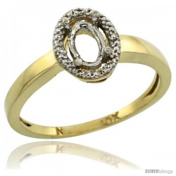 10k Gold Semi-Mount ( 6x4 mm ) Oval Stone Ring w/ 0.013 Carat Brilliant Cut Diamonds, 3/8 in. (9.5mm) wide