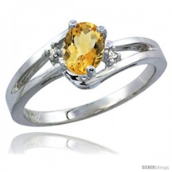 10k White Gold Natural Citrine Ring Oval 6x4 Stone Diamond Accent -Style Cw909165