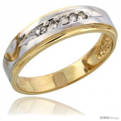 14k Gold Ladies' Diamond Band w/ Rhodium Accent, w/ 0.08 Carat Brilliant Cut Diamonds, 3/16 in. (5mm) wide