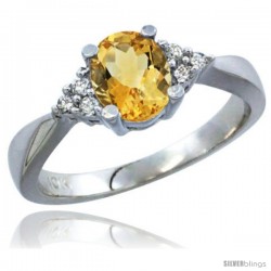 10k White Gold Natural Citrine Ring Oval 7x5 Stone Diamond Accent -Style Cw909168