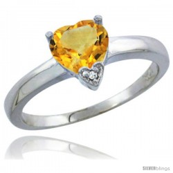 10K White Gold Natural Citrine Heart-shape 7x7 Stone Diamond Accent