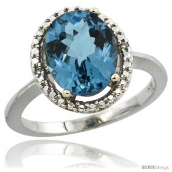 10k White Gold Diamond Halo London-Blue Topaz Ring 2.4 carat Oval shape 10X8 mm, 1/2 in (12.5mm) wide