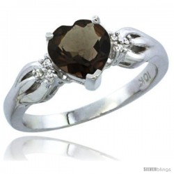 14k White Gold Ladies Natural Smoky Topaz Ring Heart 1.5 ct. 7x7 Stone Diamond Accent