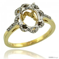 10k Gold Semi-Mount ( 9x7 mm ) Floral Oval Stone Ring w/ 0.107 Carat Brilliant Cut Diamonds, 1/2 in. (13mm) wide