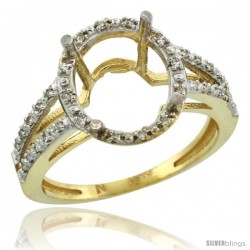 10k Gold Semi-Mount ( 11x9 mm ) Oval Stone Ring w/ 0.105 Carat Brilliant Cut Diamonds, 1/2 in. (13mm) wide