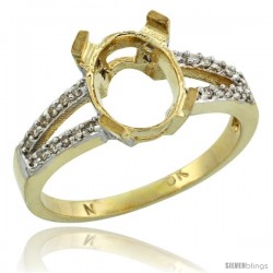 10k Gold Semi-Mount ( 10x8 mm ) Oval Stone Ring w/ 0.107 Carat Brilliant Cut Diamonds, 3/8 in. (10mm) wide