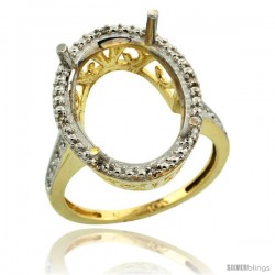 10k Gold Semi-Mount ( 18x13 mm ) Large Oval Stone Ring w/ 0.04 Carat Brilliant Cut Diamonds, 13/16 in. (21mm) wide