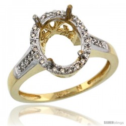 10k Gold Semi-Mount ( 10x8 mm ) Oval Stone Ring w/ 0.107 Carat Brilliant Cut Diamonds, 1/2 in. (12.5mm) wide