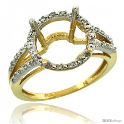 10k Gold Semi-Mount ( 11 mm ) Large Round Stone Ring w/ 0.107 Carat Brilliant Cut Diamonds, 1/2 in. (12.5mm) wide