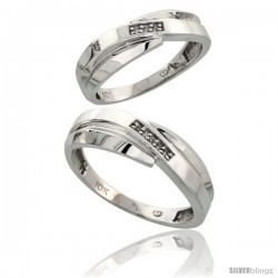 Sterling Silver 2-Piece His (7mm) & Hers (6mm) Diamond Wedding Band Set, w/ 0.05 Carat Brilliant Cut Diamonds