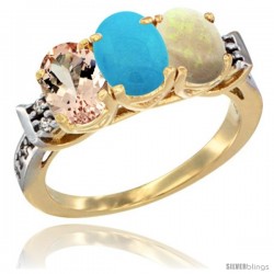 10K Yellow Gold Natural Morganite, Turquoise & Opal Ring 3-Stone Oval 7x5 mm Diamond Accent