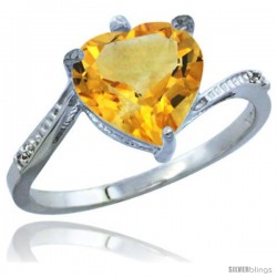 10K White Gold Natural Citrine Ring Heart-shape 9x9 Stone Diamond Accent