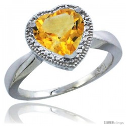 10K White Gold Natural Citrine Ring Heart-shape 8x8 Stone Diamond Accent