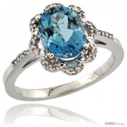 10k White Gold Diamond Halo London Blue Topaz Ring 1.65 Carat Oval Shape 9X7 mm, 7/16 in (11mm) wide