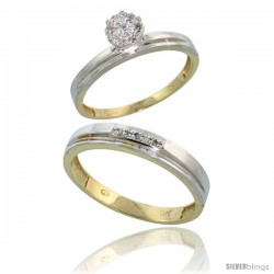 10k Yellow Gold Diamond Engagement Rings 2-Piece Set for Men and Women 0.08 cttw Brilliant Cut, 3mm & 4mm wide