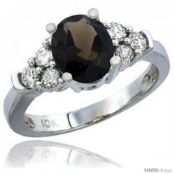 14k White Gold Ladies Natural Smoky Topaz Ring oval 9x7 Stone Diamond Accent