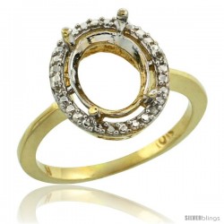 10k Gold Semi-Mount ( 10x8 mm ) Oval Stone Ring w/ 0.098 Carat Brilliant Cut Diamonds, 1/2 in. (13mm) wide