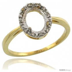 10k Gold Semi-Mount ( 8x6 mm ) Oval Stone Ring w/ 0.04 Carat Brilliant Cut Diamonds, 3/8 in. (10mm) wide