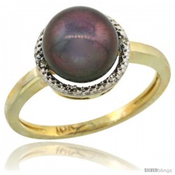 10k Gold Halo Engagement 8.5 mm Black Pearl Ring w/ 0.022 Carat Brilliant Cut Diamonds, 7/16 in. (11mm) wide
