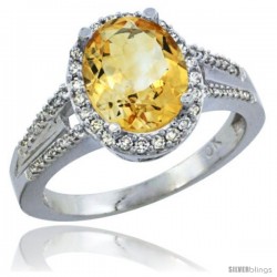 10K White Gold Natural Citrine Ring Oval 10x8 Stone Diamond Accent