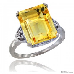 10K White Gold Natural Citrine Ring Emerald-shape 12x10 Stone Diamond Accent