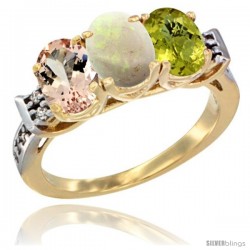 10K Yellow Gold Natural Morganite, Opal & Lemon Quartz Ring 3-Stone Oval 7x5 mm Diamond Accent