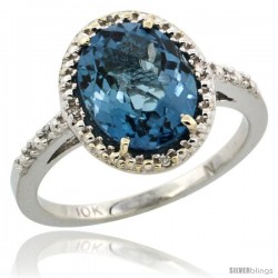 10k White Gold Diamond London Blue Topaz Ring 2.4 ct Oval Stone 10x8 mm, 1/2 in wide -Style Cw905111