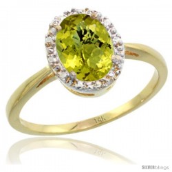 14k Yellow Gold Lemon Quartz Diamond Halo Ring 8X6 mm Oval Shape, 1/2 in wide
