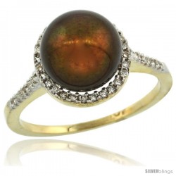 10k Gold Halo Engagement 8.5 mm Brown Pearl Ring w/ 0.146 Carat Brilliant Cut Diamonds, 7/16 in. (11mm) wide