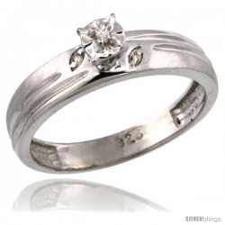 Sterling Silver Diamond Engagement Ring w/ 0.03 Carat Brilliant Cut Diamonds, 5/32 in. (4.5mm) wide