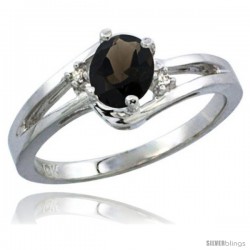 14k White Gold Ladies Natural Smoky Topaz Ring oval 6x4 Stone Diamond Accent -Style Cw407165