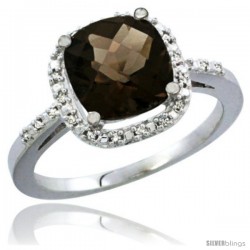 14k White Gold Ladies Natural Smoky Topaz Ring Cushion-cut 3.8 ct. 8x8 Stone Diamond Accent