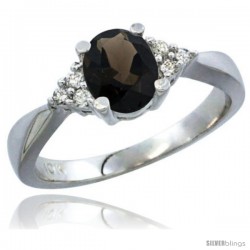 14k White Gold Ladies Natural Smoky Topaz Ring oval 7x5 Stone Diamond Accent -Style Cw407168