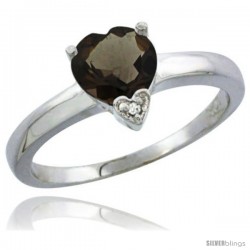 14K White Gold Natural Smoky Topaz Heart-shape 7x7 Stone Diamond Accent