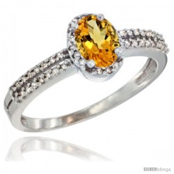 10K White Gold Natural Citrine Ring Oval 6x4 Stone Diamond Accent -Style Cw909178
