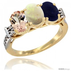 10K Yellow Gold Natural Morganite, Opal & Lapis Ring 3-Stone Oval 7x5 mm Diamond Accent