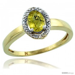 14k Yellow Gold Diamond Halo Lemon Quartz Ring 0.75 Carat Oval Shape 6X4 mm, 3/8 in (9mm) wide