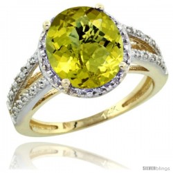 14k Yellow Gold Diamond Halo Lemon Quartz Ring 2.85 Carat Oval Shape 11X9 mm, 7/16 in (11mm) wide