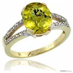 14k Yellow Gold and Diamond Halo Lemon Quartz Ring 2.4 carat Oval shape 10X8 mm, 3/8 in (10mm) wide