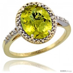 14k Yellow Gold Diamond Lemon QuartzRing 2.4 ct Oval Stone 10x8 mm, 1/2 in wide