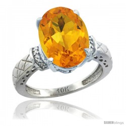 10k White Gold Diamond Citrine Ring 5.5 ct Oval 14x10 Stone