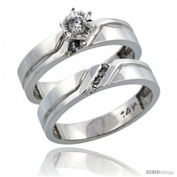 14k White Gold 2-Piece Diamond Engagement Ring Band Set w/ 0.14 Carat Brilliant Cut Diamonds, 5/32 in. (4mm) wide