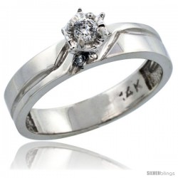 14k White Gold Diamond Engagement Ring w/ 0.10 Carat Brilliant Cut Diamonds, 5/32 in. (4mm) wide