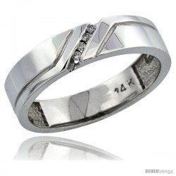 14k White Gold Men's Diamond Ring Band w/ 0.05 Carat Brilliant Cut Diamonds, 3/16 in. (5mm) wide