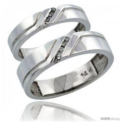 14k White Gold 2-Piece His (5mm) & Hers (4mm) Diamond Wedding Ring Band Set w/ 0.09 Carat Brilliant Cut Diamonds