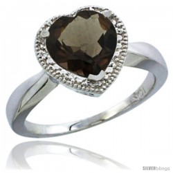 14k White Gold Ladies Natural Smoky Topaz Ring Heart-shape 8x8 Stone Diamond Accent