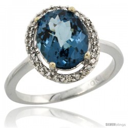 10k White Gold Diamond London Blue Topaz Ring 2.4 ct Oval Stone 10x8 mm, 1/2 in wide -Style Cw905114