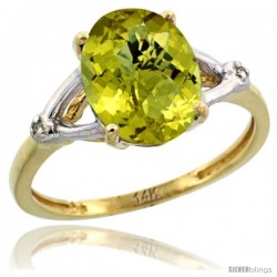 14k Yellow Gold Diamond Lemon Quartz Ring 2.4 ct Oval Stone 10x8 mm, 3/8 in wide