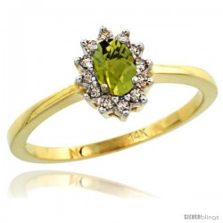 14k Yellow Gold Diamond Halo Lemon Quartz Ring 0.25 ct Oval Stone 5x3 mm, 5/16 in wide